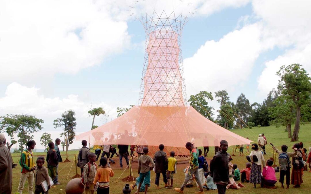 Warka Tower is designed to harvest water from the atmosphere (rain, fog, dew)